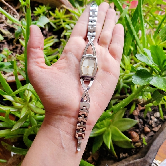 Classic Rhinestone Gold & Silver Tonneau Barrel Watch - Picture 1 of 7